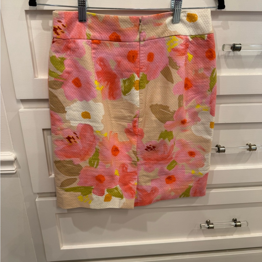 J. Crew Pink Floral Pencil Skirt with Cream & Green Accents - Picture 3 of 7